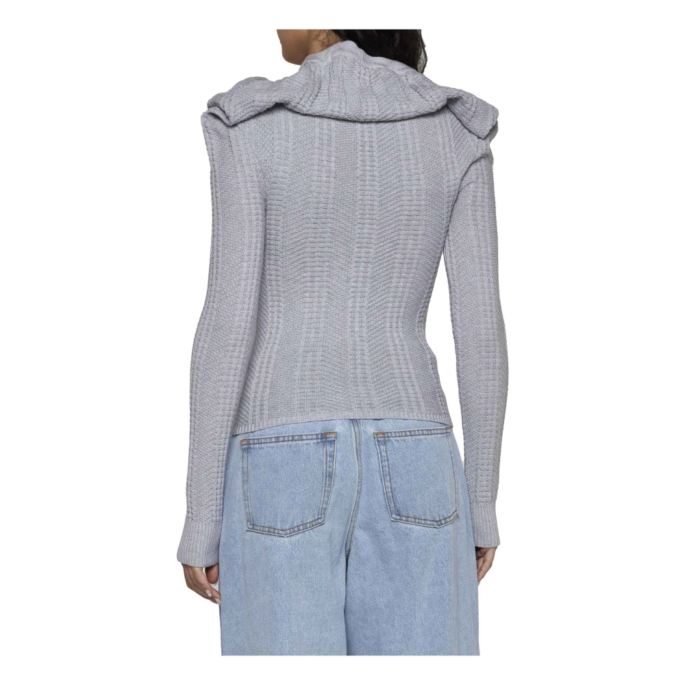 Y Project Ruffle Necklace Cardigan Sweater Gray Dames