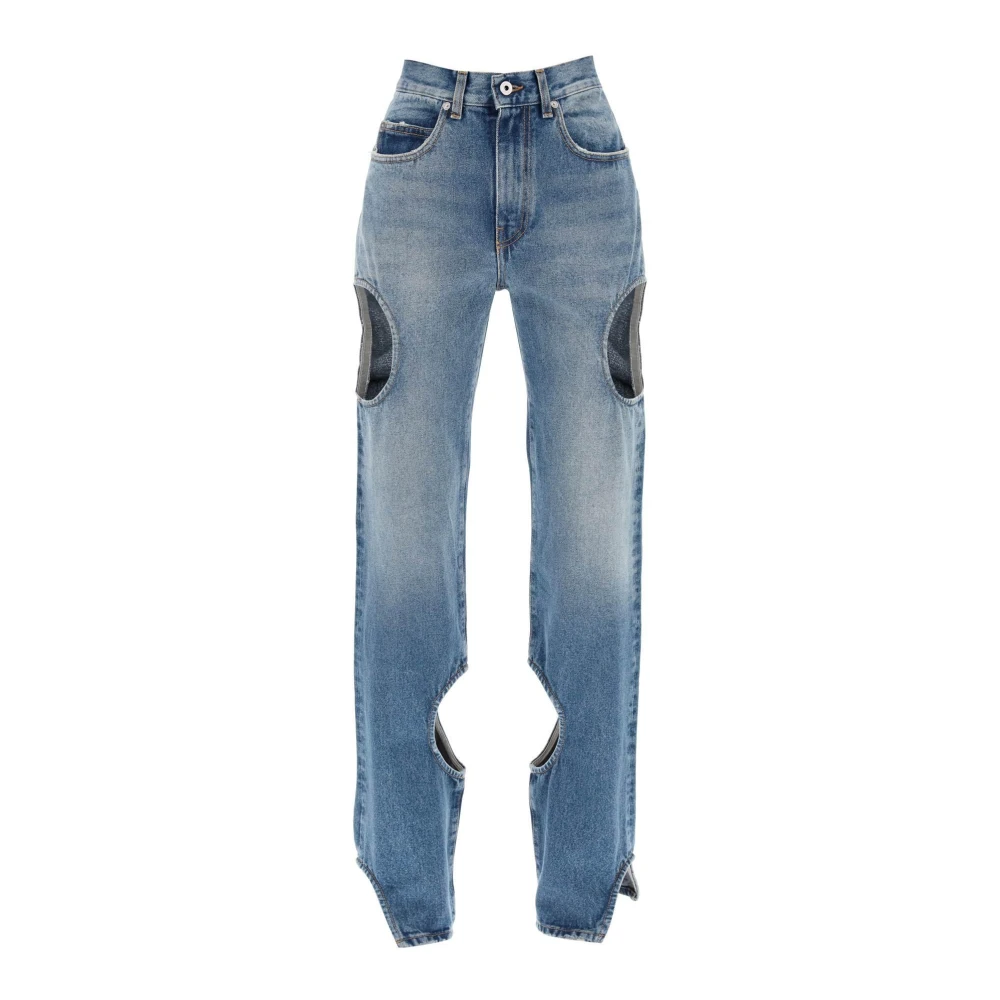 Off White Meteor Cut Out Straight Jeans Blue Dames