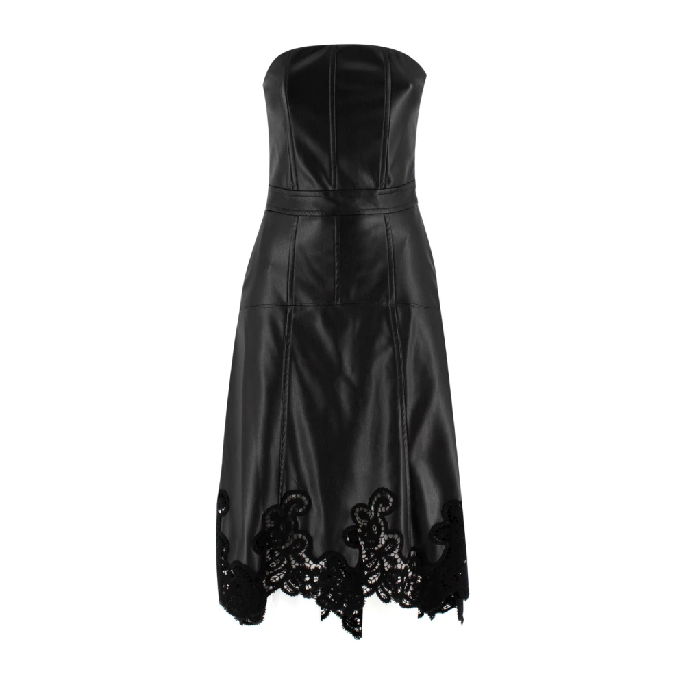 Ermanno Scervino Strapless Faux Leren Midi Jurk Black Dames