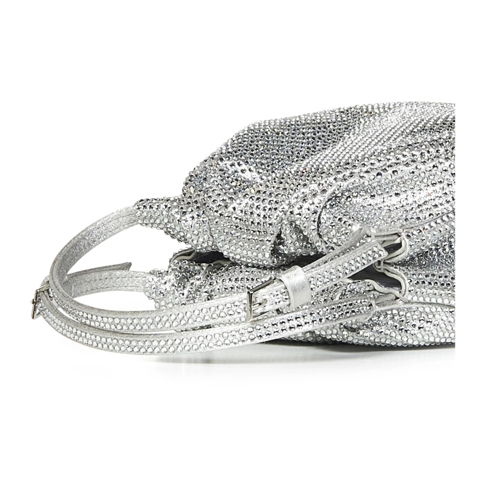 Amina Muaddi Elegante Zilveren Kristal Handtas Gray Dames
