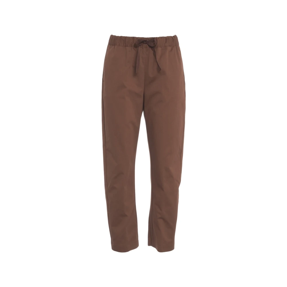 Semicouture Brown Gabardine Cropped Trousers - Female - Straight Trousers - S - Trousers