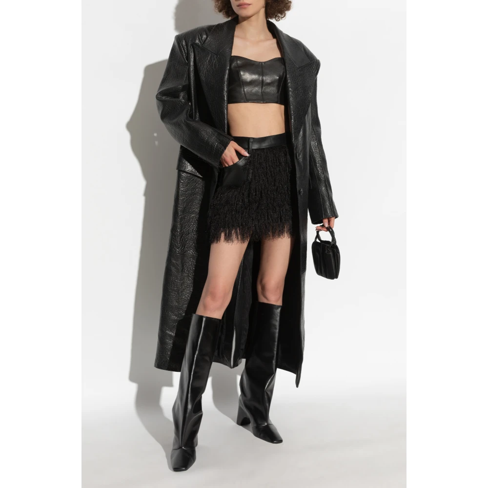 The Mannei Leren rok met franjes Black Dames