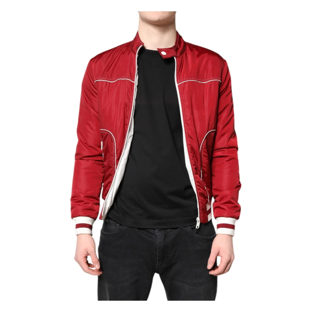Dolce & Gabbana Men's Red/White Nylon Bomber Jacket