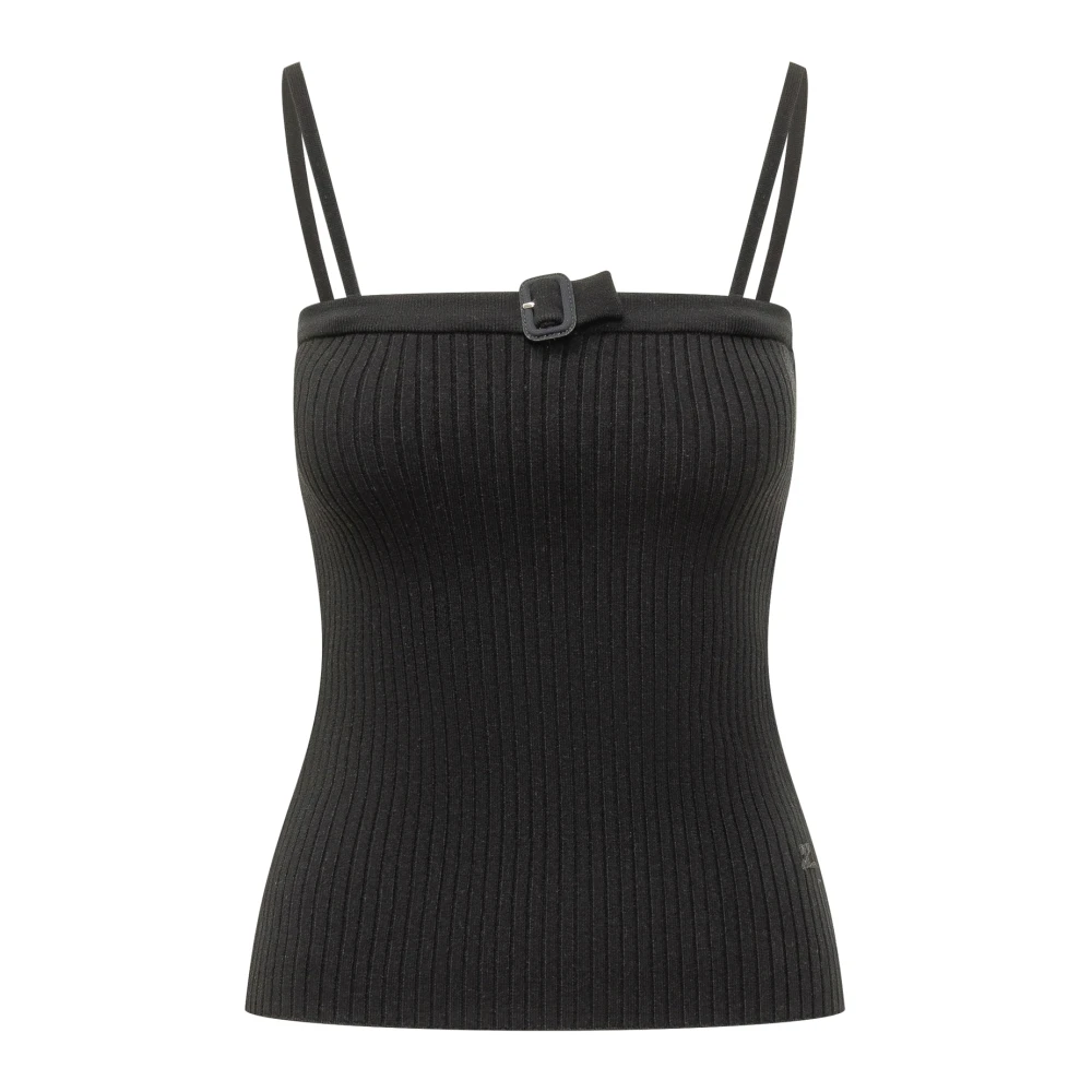 Courrèges Women's Black Buckle Rib Knit Top