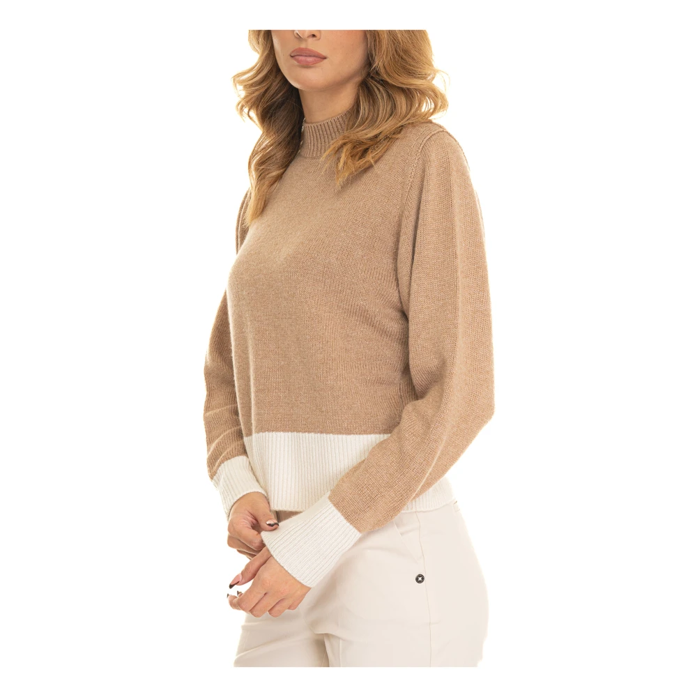 Pennyblack Bicolored Wol Turtleneck Trui Brown Dames