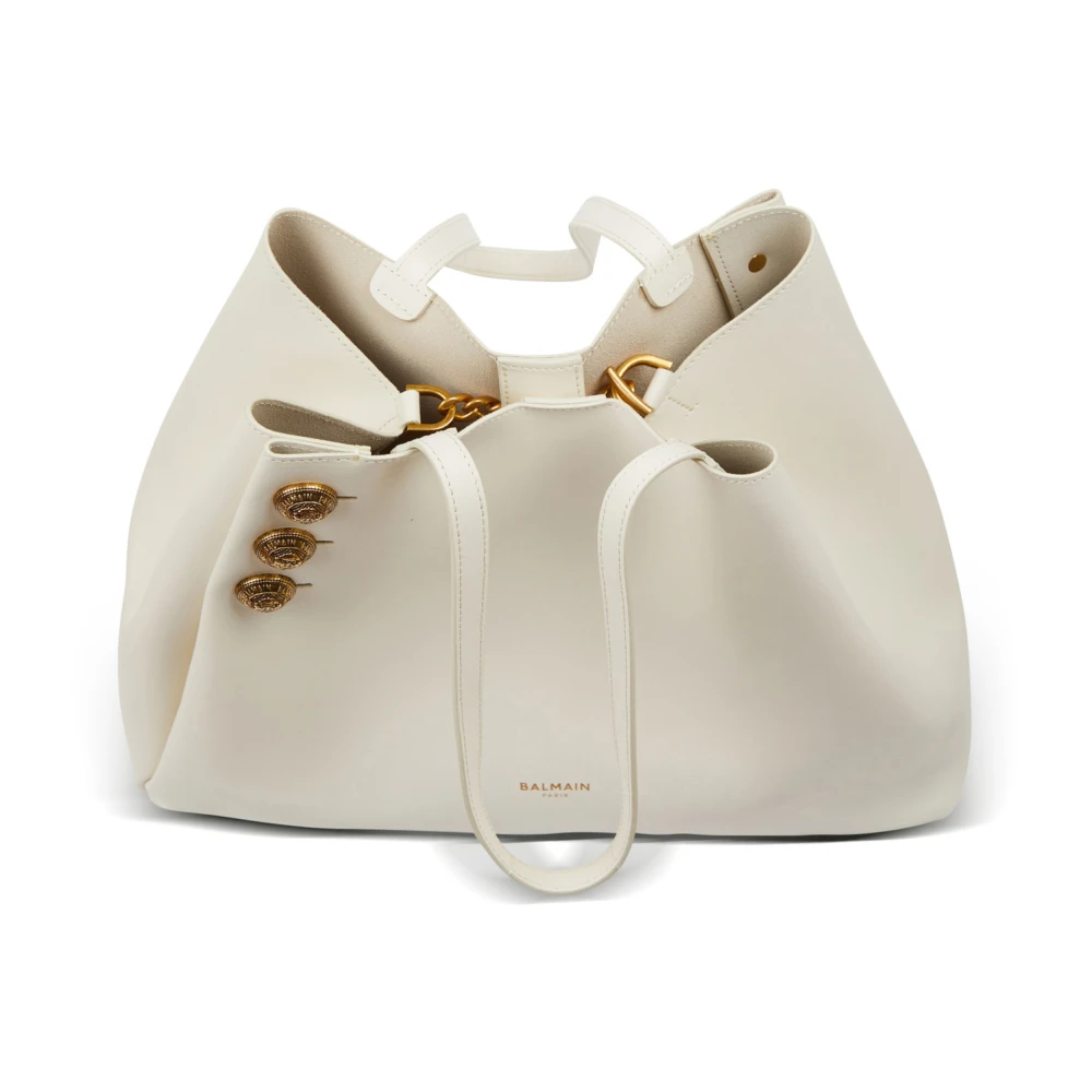 Balmain Emblème Leren Tote Tas White Dames