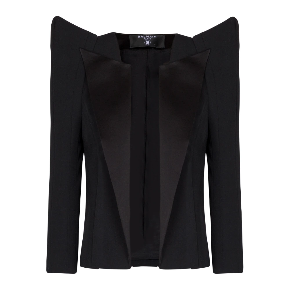 Balmain Geknipte grain de poudre jas met gestructureerde schouders Black Dames