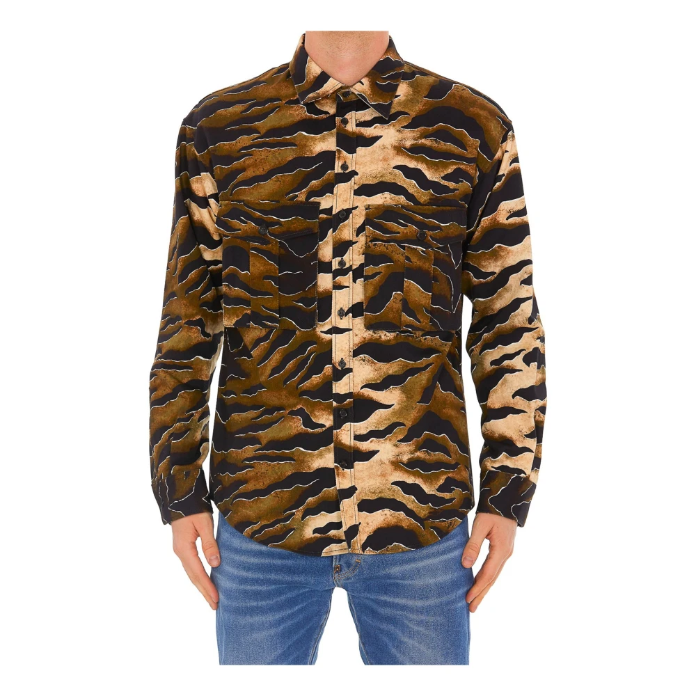 Dsquared2 Bruine Tiger Denim Overhemd Brown Heren