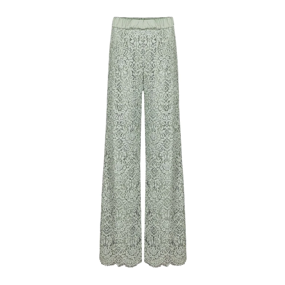 D.exterior Women's Green Wide Trousers, L, Polyester Trousers With Unique Style