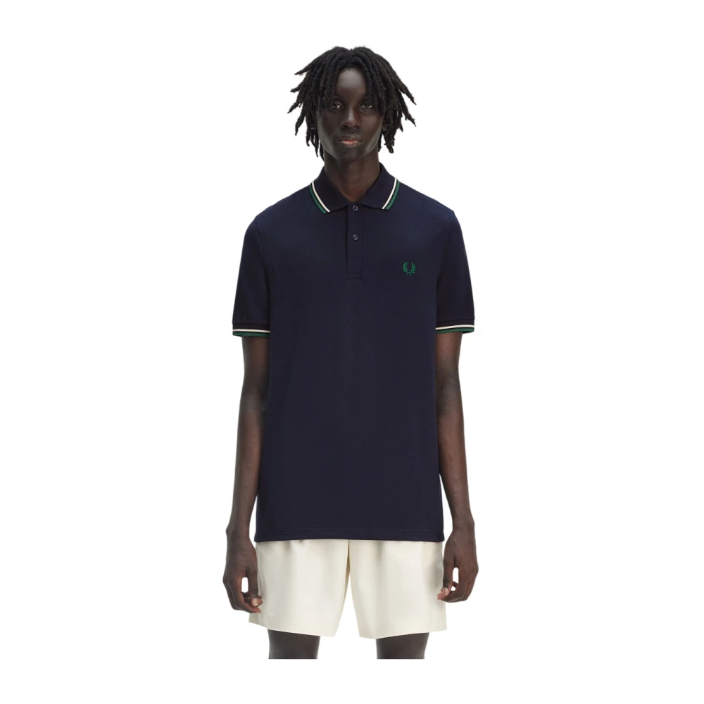 Fred Perry Blauw Poloshirt met Dubbele Streep Blue Heren