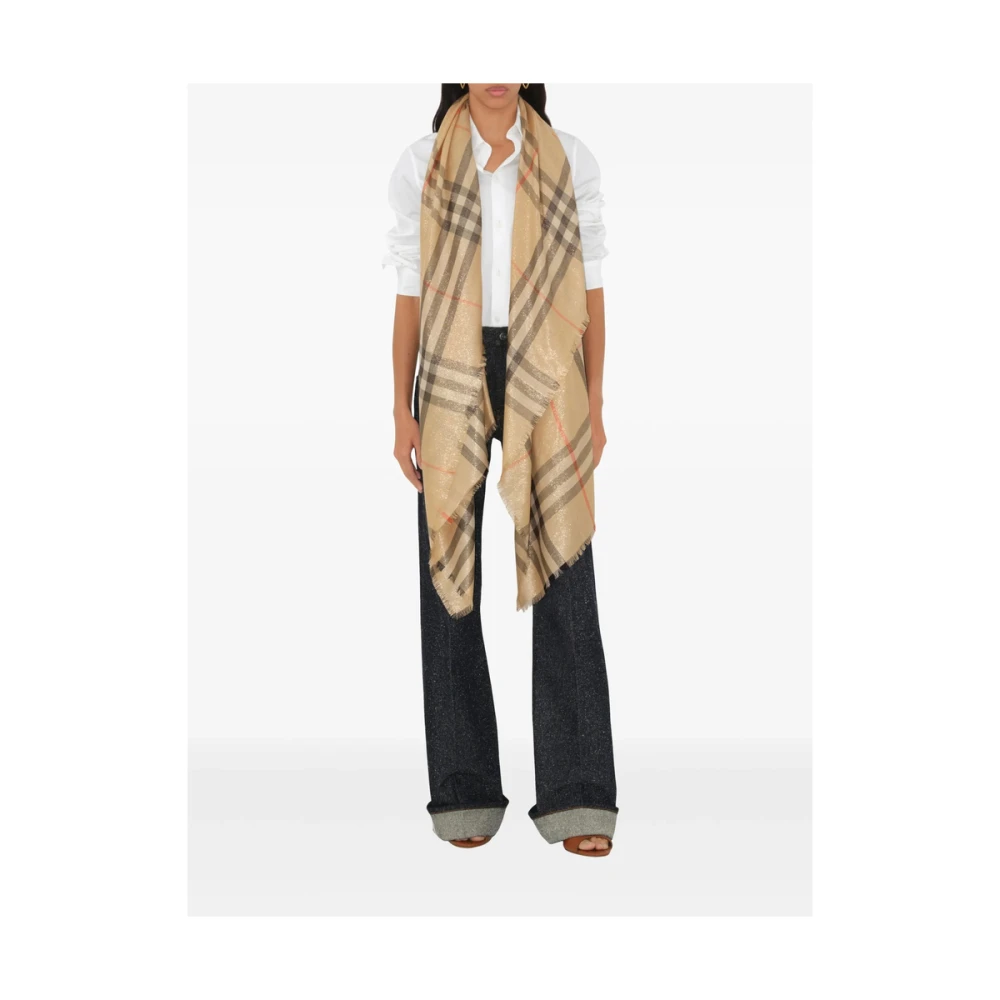 Burberry Vintage Check Patroon Omslag Sjaal Beige Dames