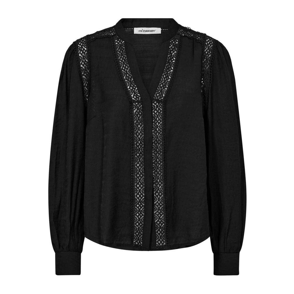Co'Couture Zwarte Kantdetail Overhemdblouse Black Dames