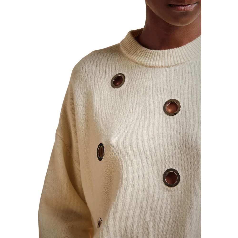 Liviana Conti Kasjmier Crewneck Sweater met Zilveren Oogjes White Dames