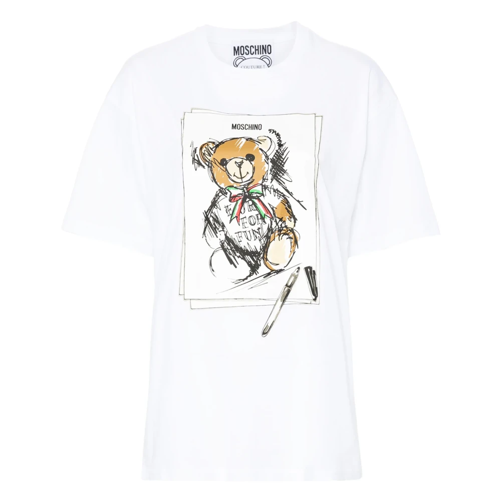 Moschino Teddy Bear Crew Neck T-shirts White Dames