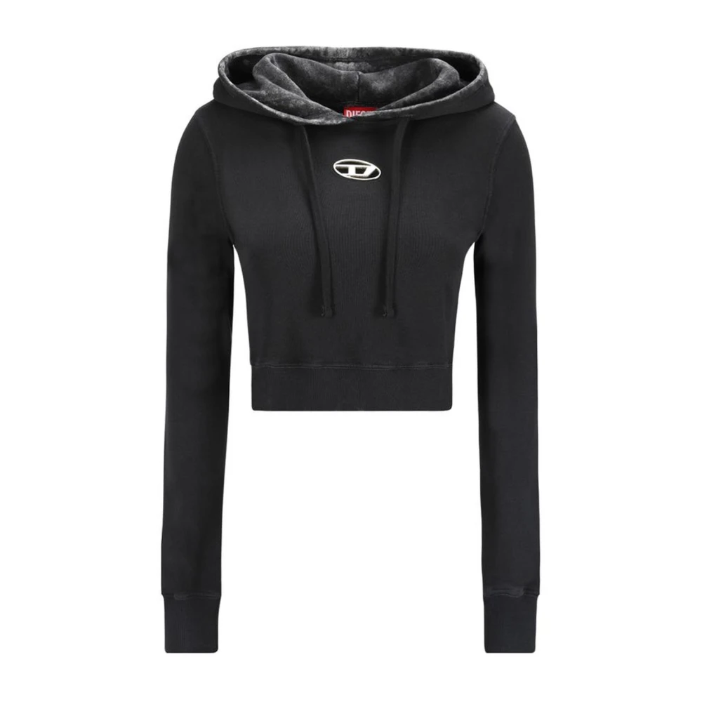 Diesel Logo Applique Cropped Cotton Hoodie Black, Dam