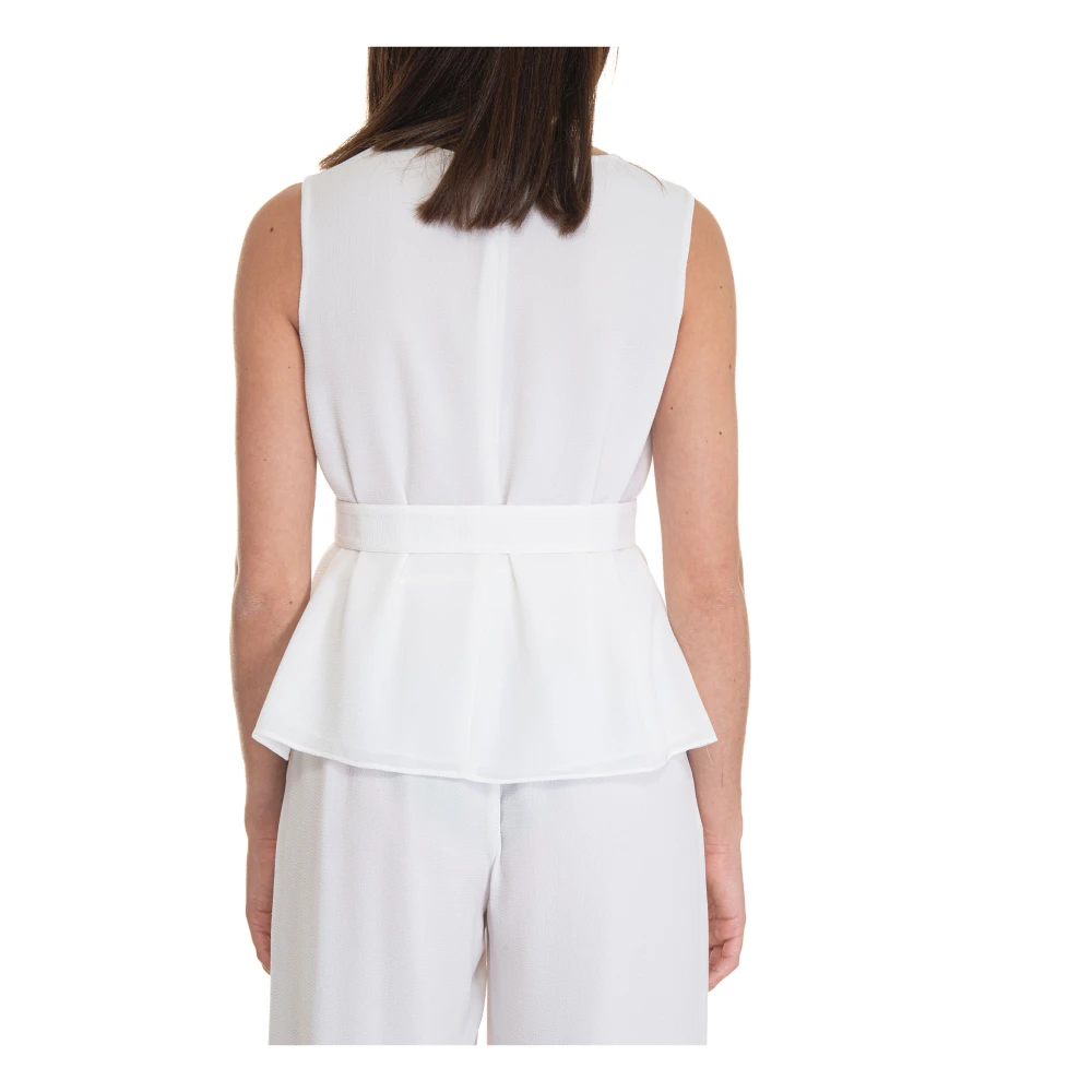 Emporio Armani V-hals Flared Crêpe Riem Top White Dames