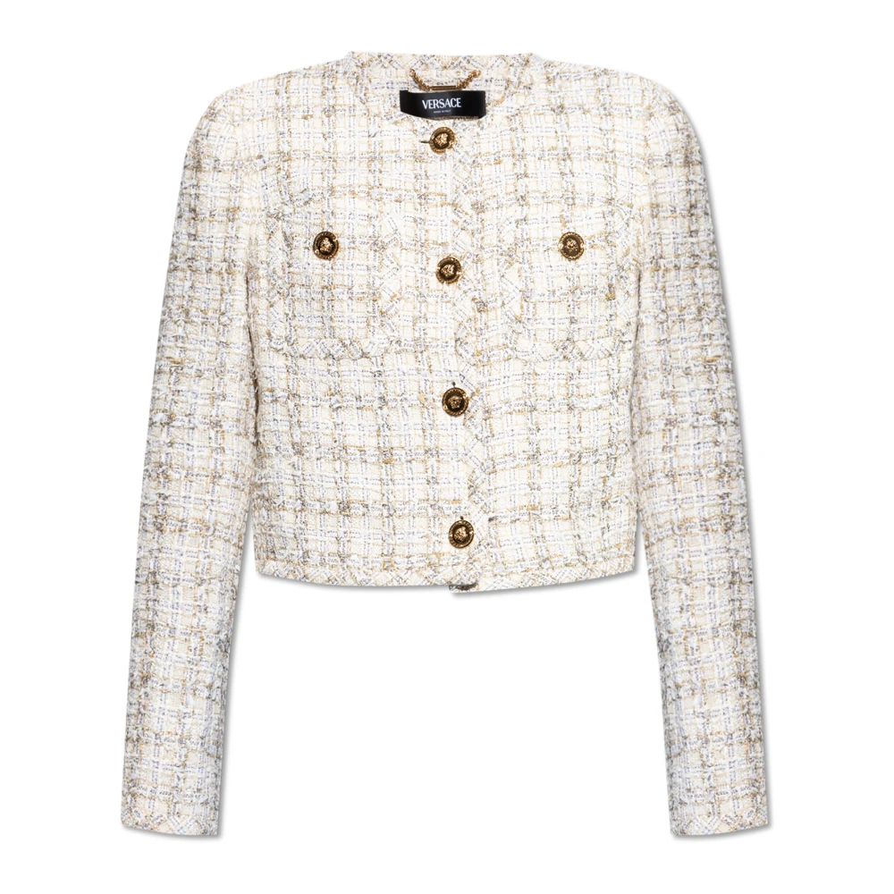 Versace Tweed blazer met lurex draad Beige Dames