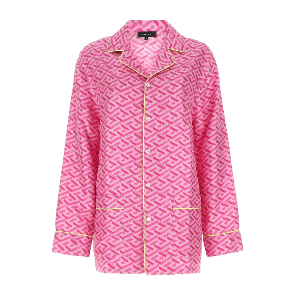Versace Tryckt satin pyjama skjorta Pink, Dam