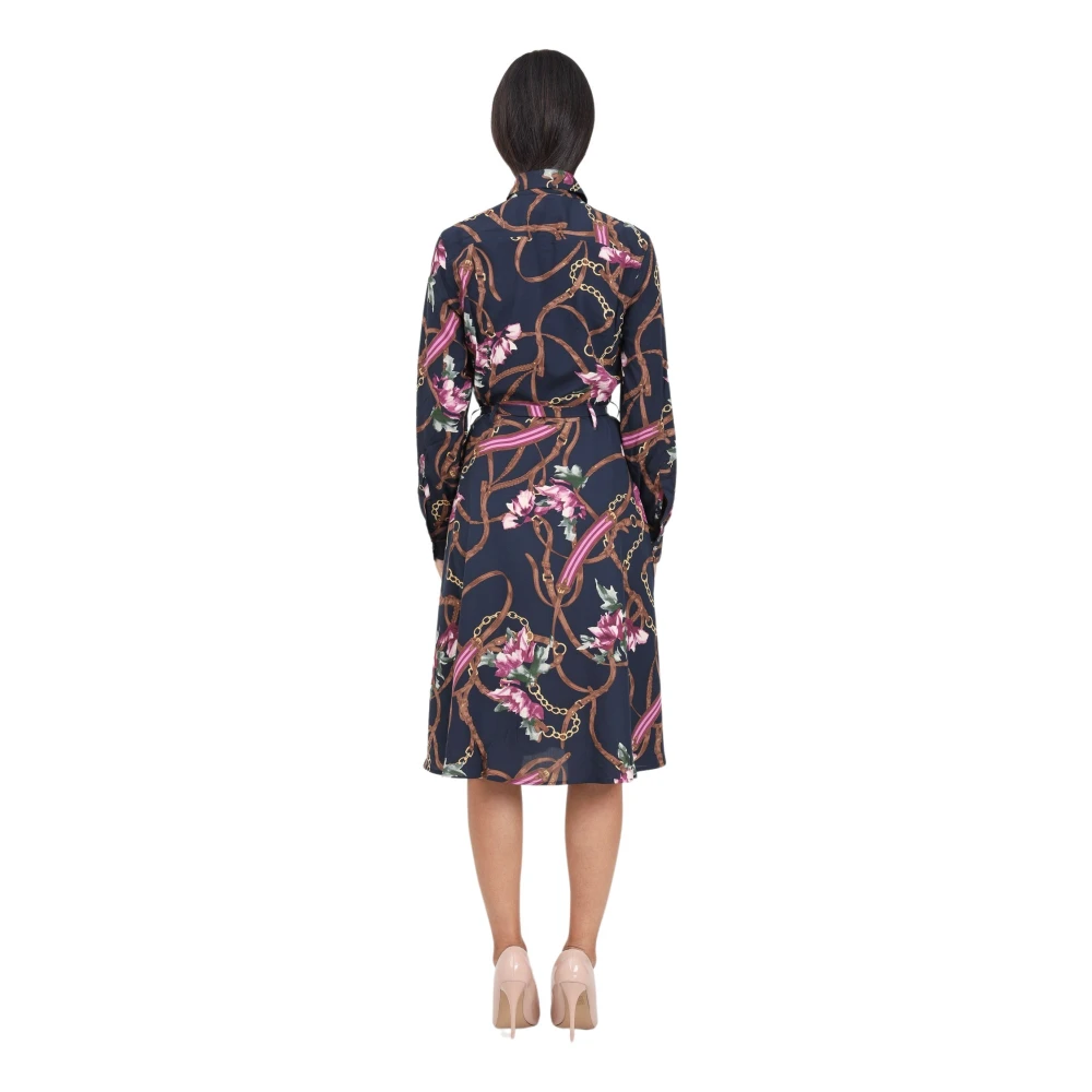 Ralph Lauren Blauwe midi-jurk met paardrijprint Multicolor Dames
