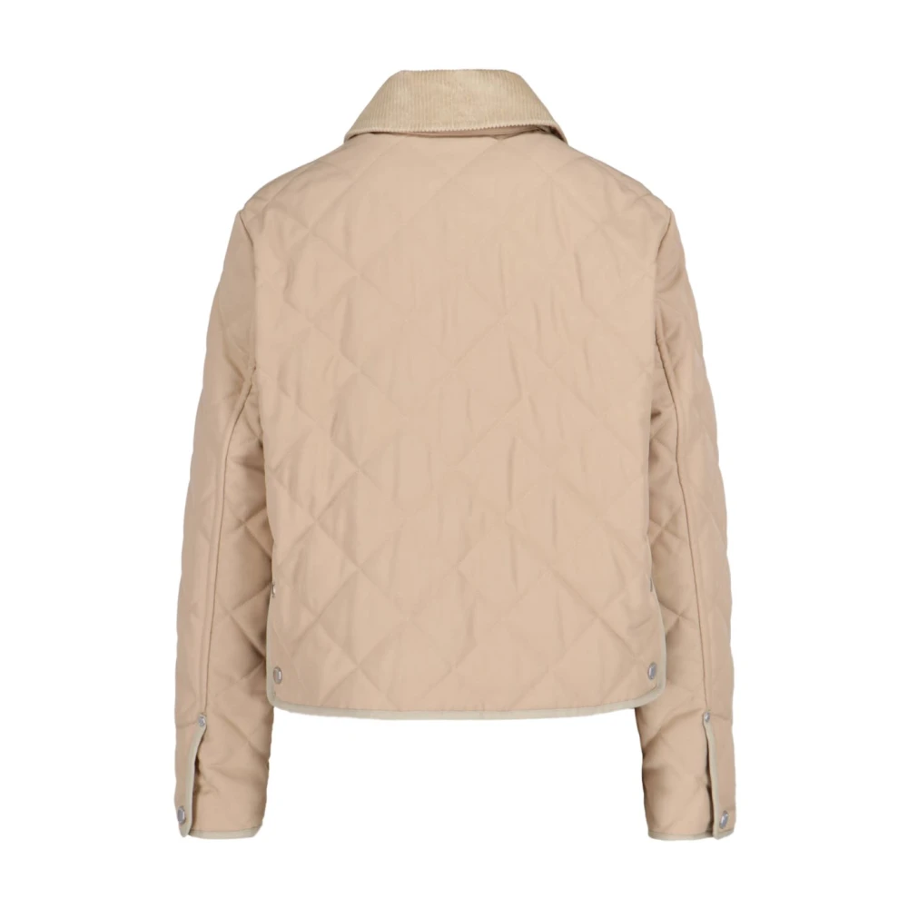 Burberry Beige Ribfluwelen Kraag Jas met Logo Beige Dames