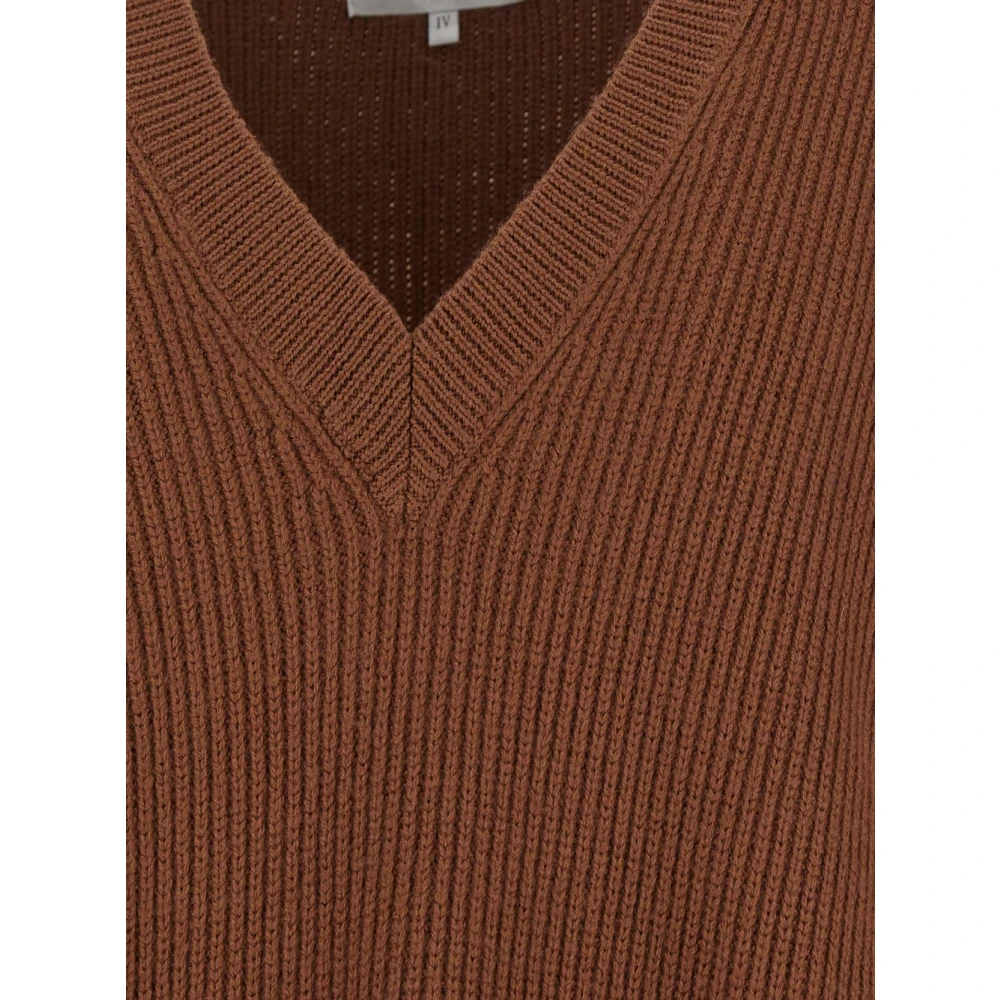 Seven Gauge Wollen Gebreide Hals-V Brown Heren