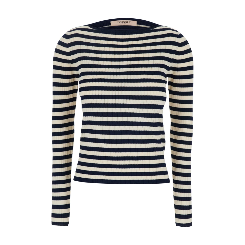 Twinset Women's Multicolor Round-Neck Knitwear, S, Ribbed Striped Top
