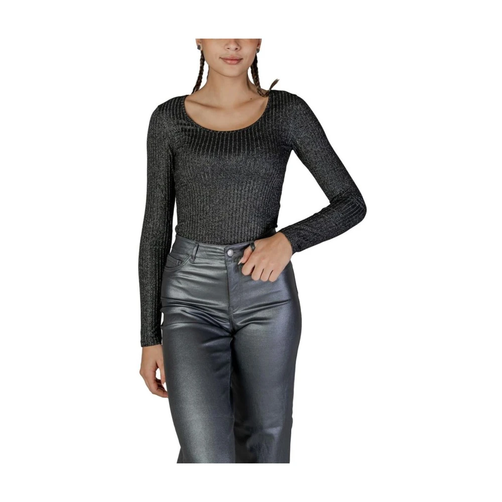 Vero Moda Zwart Glitter Geribbelde Longsleeve Top Black Dames