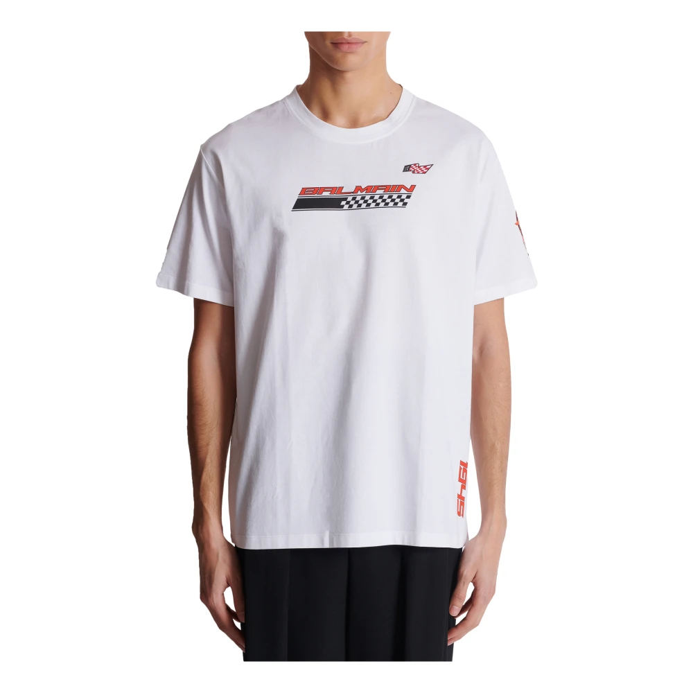 Balmain T-shirt met Racing print White Heren