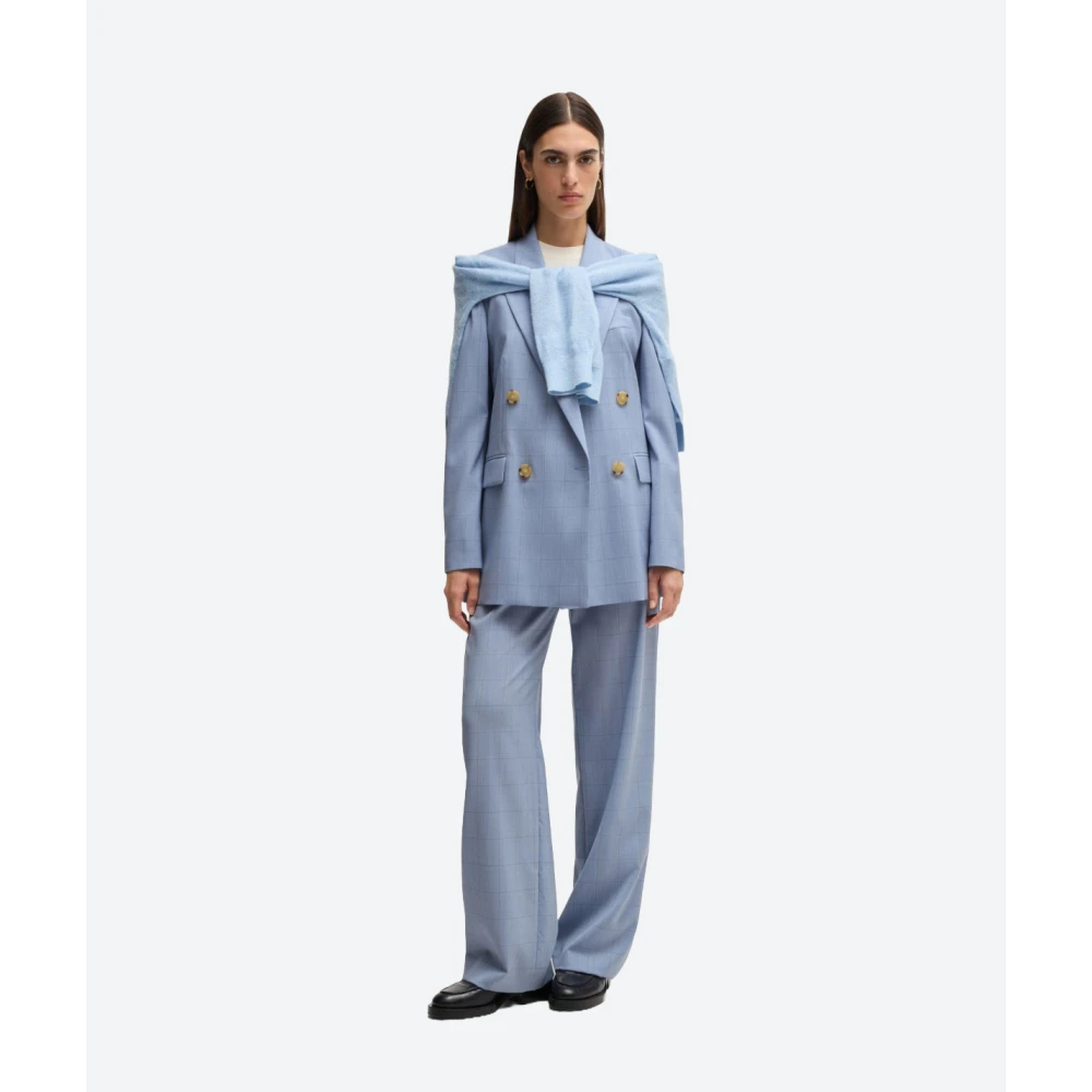 Hugo Boss Geruite wollen broek hoge taille Blue Dames