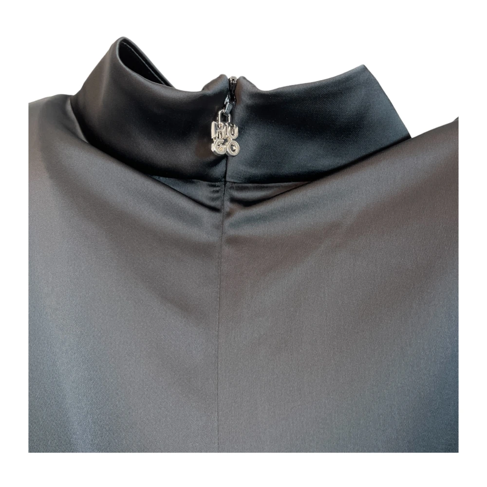 Hugo Boss Satin Top met Opstaande Kraag Black Dames