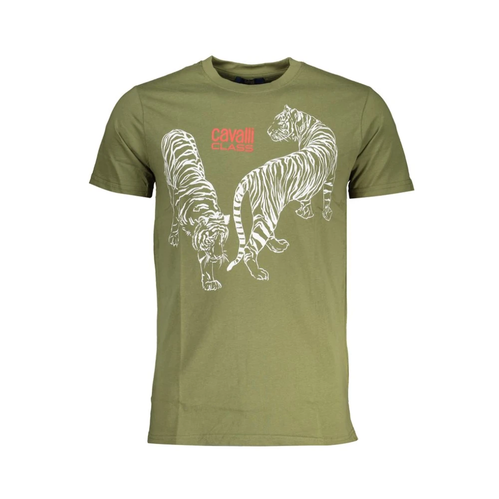 Cavalli Class , T-Shirts, Male, Green, 2XL, Cotton T-Shirt
