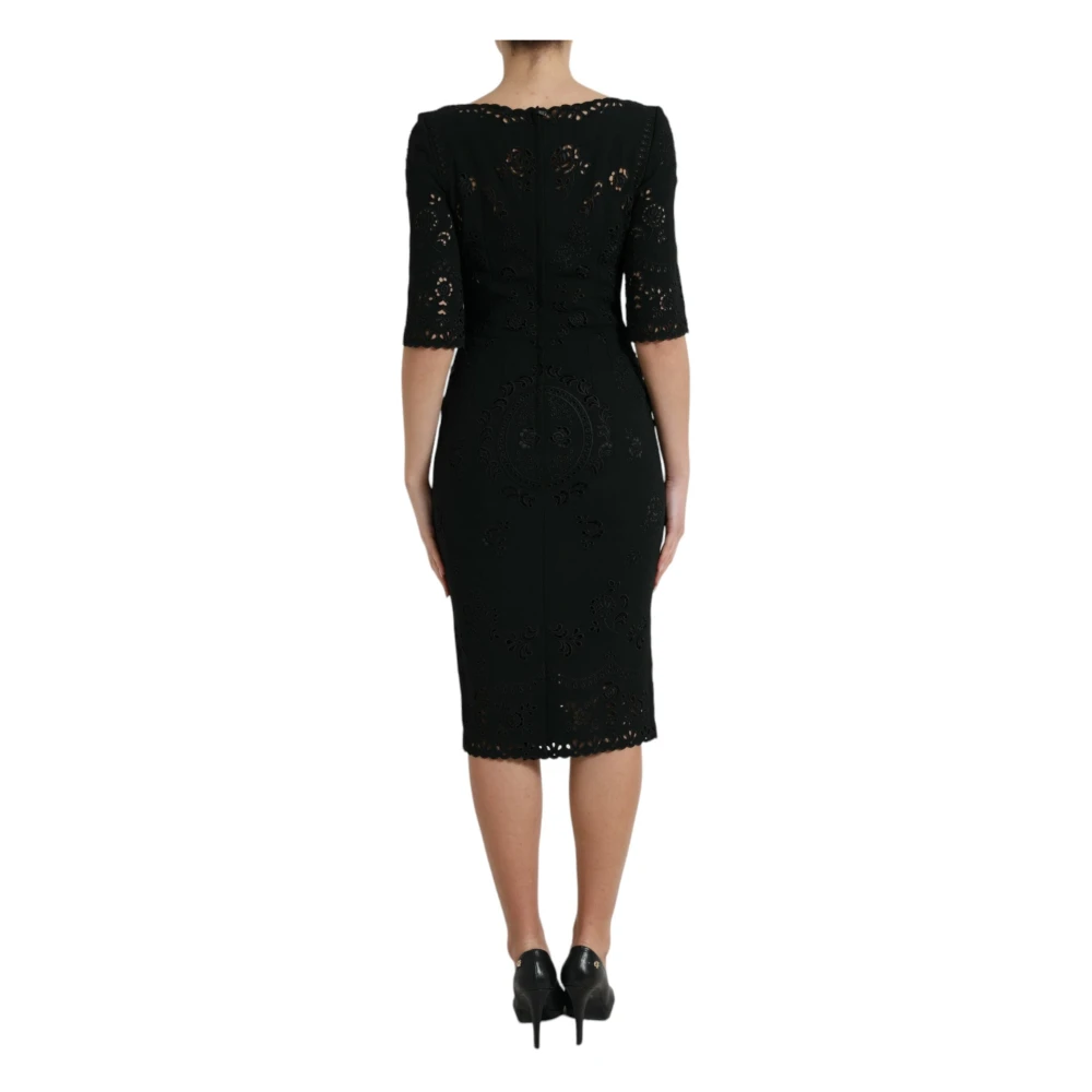Dolce & Gabbana Bloemen Kant Bodycon Midi Jurk Black Dames