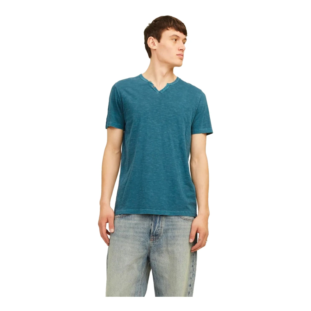 jack & jones Split Neck Heren T-shirt Blue Heren