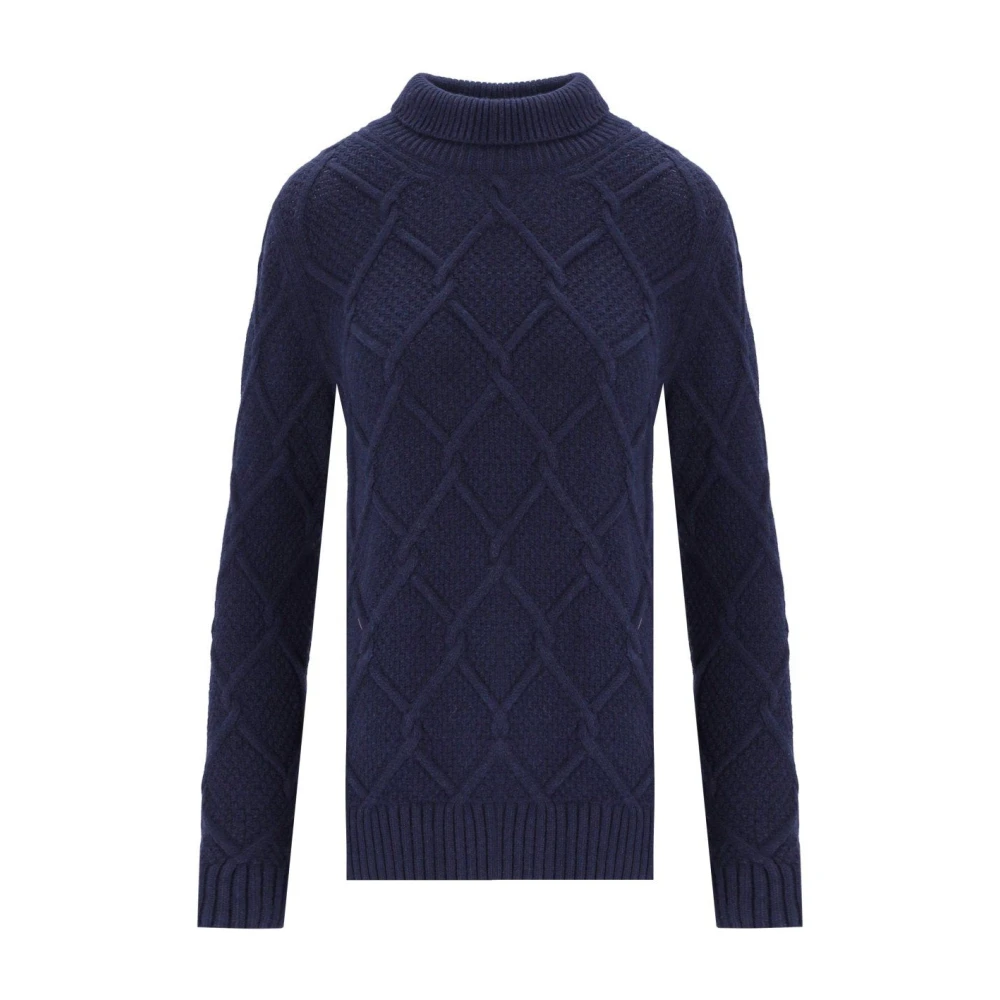 Barbour Women's Blue Turtlenecks, M, Roll Turtleneck Jumper With Woven Pattern