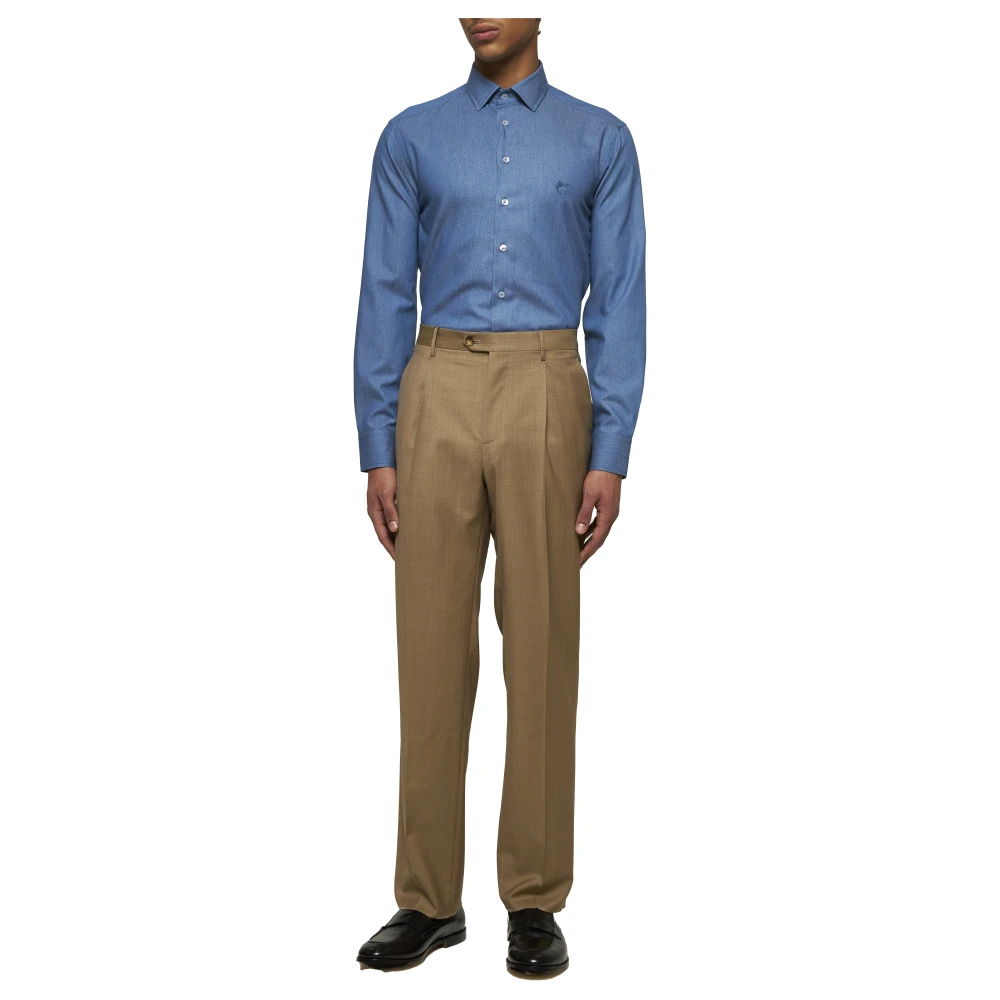 ETRO Blauw Overhemd met Pegaso Borduursel Blue Heren