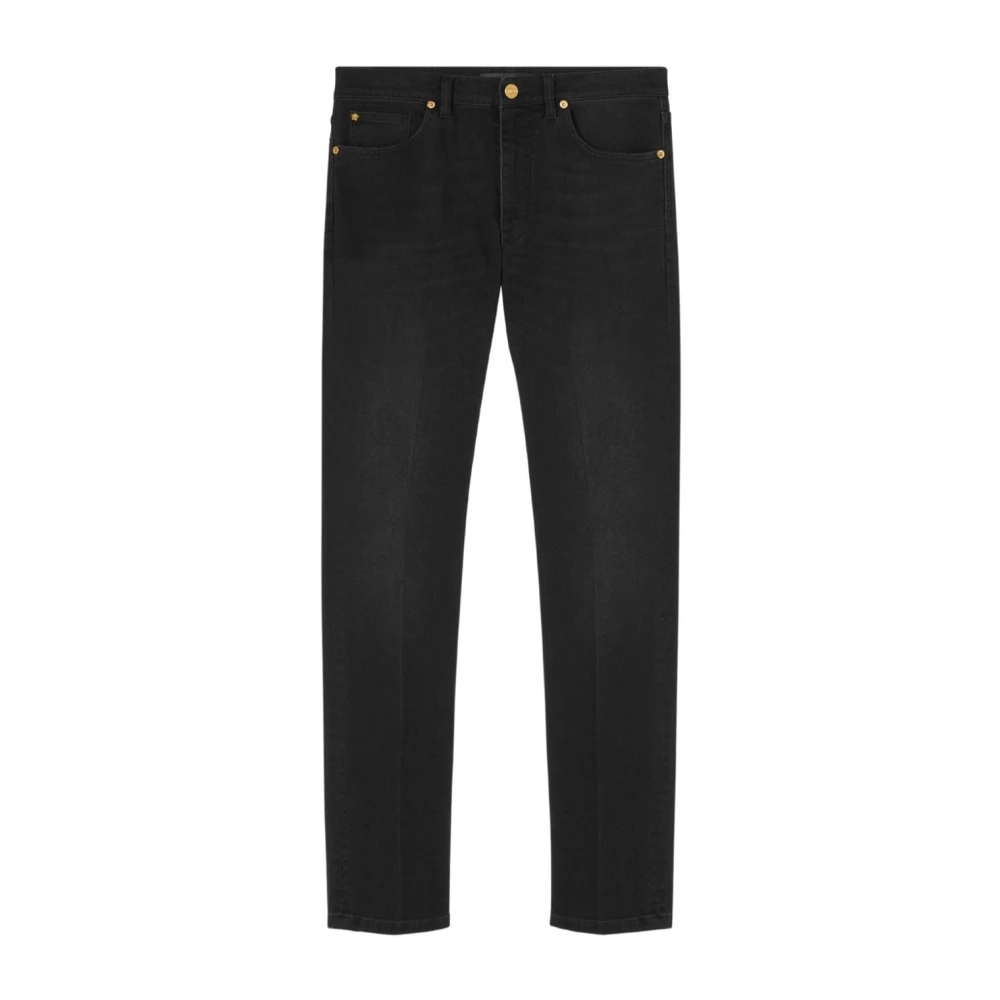 Versace Zwarte Slim Jeans met Borduursel Black Heren