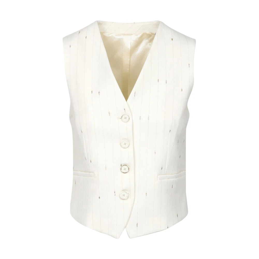 Simona Corsellini Gouden Pinstripe Wollen Jas White Dames