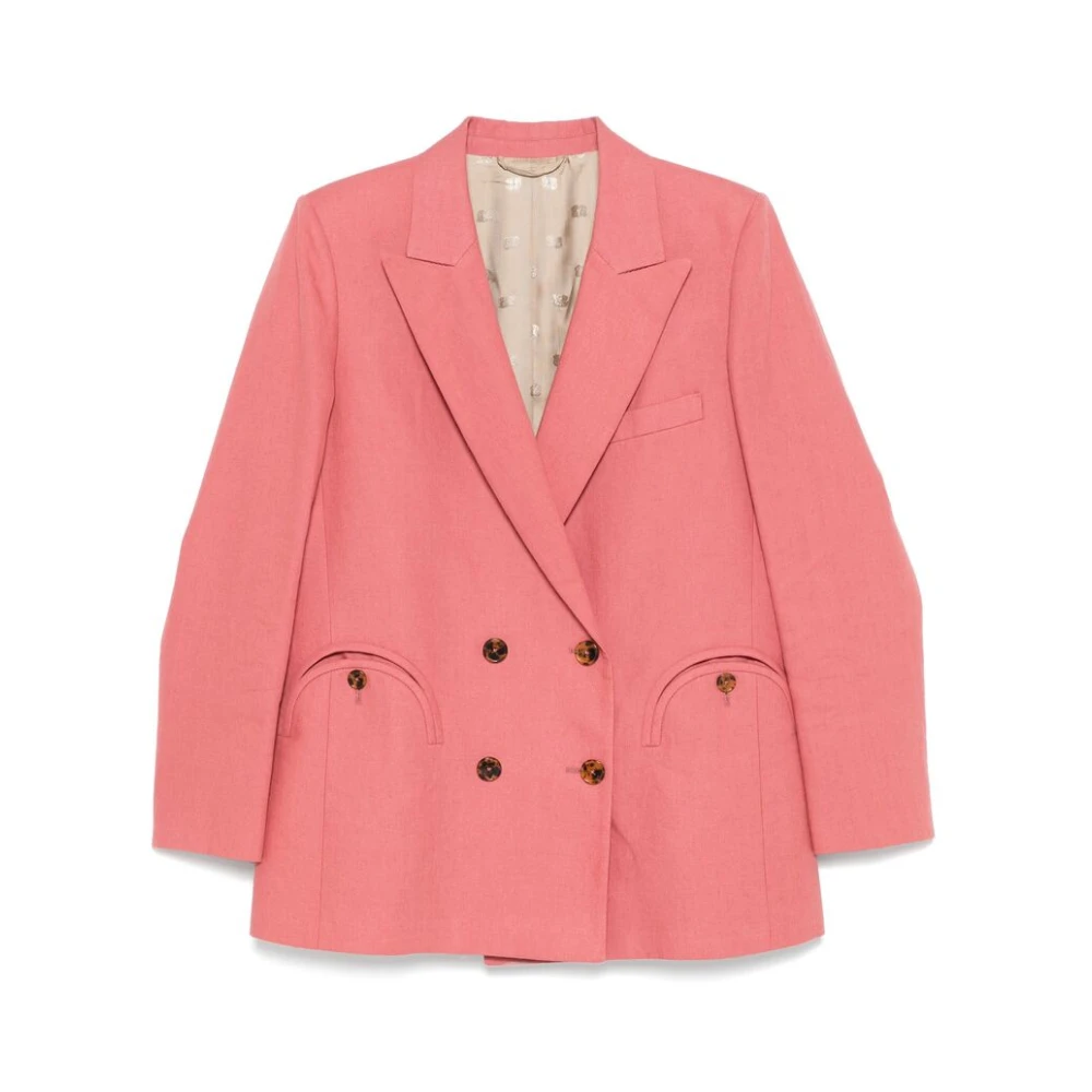 Blazé Milano Roze Double-Breasted Jas met Zakken Pink Dames