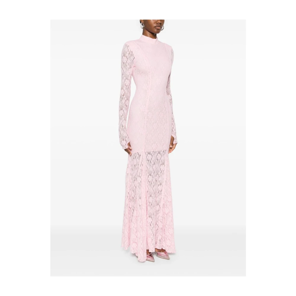 Rotate Birger Christensen Lange Mouw Kant Maxi Jurk Sprookje Pink Dames