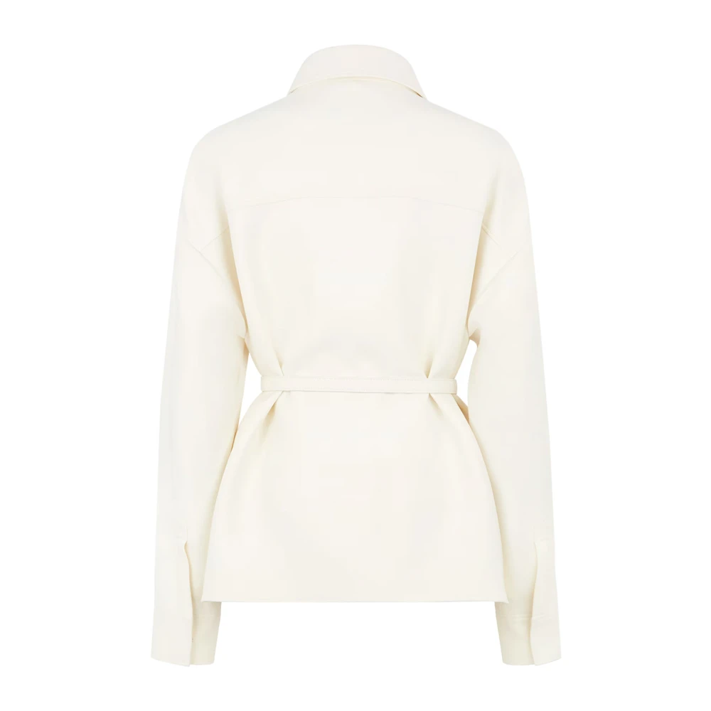 Fendi Wollen en zijden formele jas met leren riem White Dames