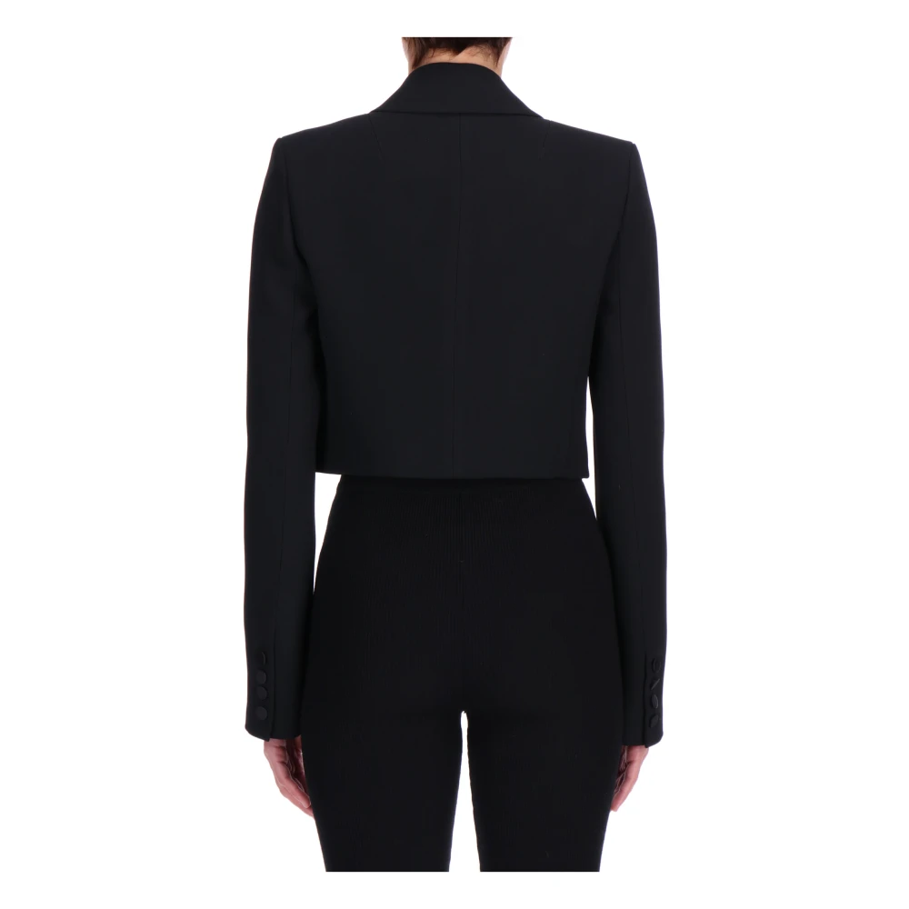 Ermanno Scervino Korte Zwarte Interlock Jas Zijden Revers Black Dames
