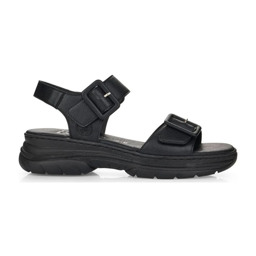 Rieker Women's Black Flat Sandals, 8 Uk, Casual Flat Sandals