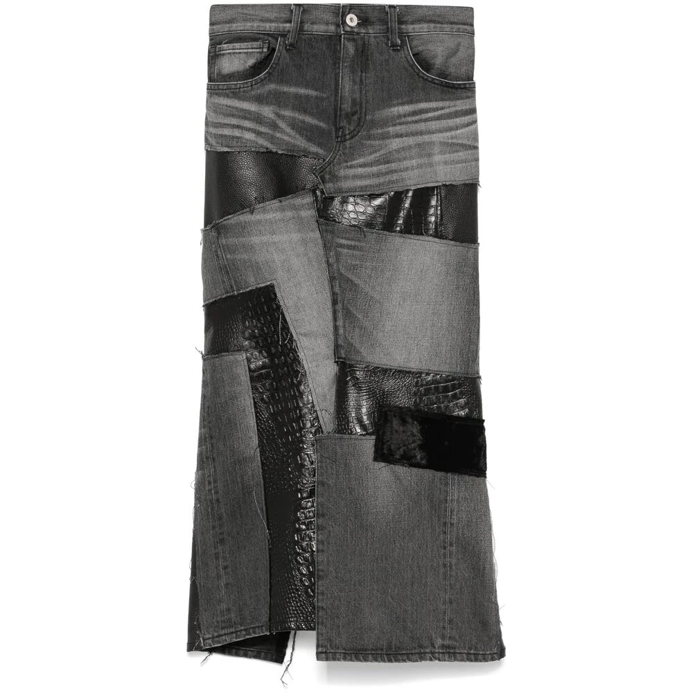 Junya Watanabe Zwarte Denim Panel Rok Black Dames