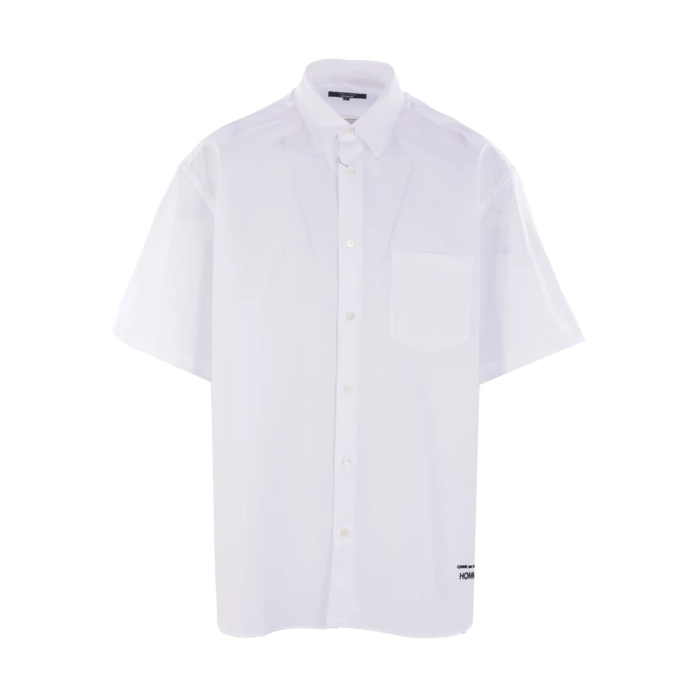Comme des Garçons Korte Mouw Poplin Logo Geborduurd Overhemd White Heren