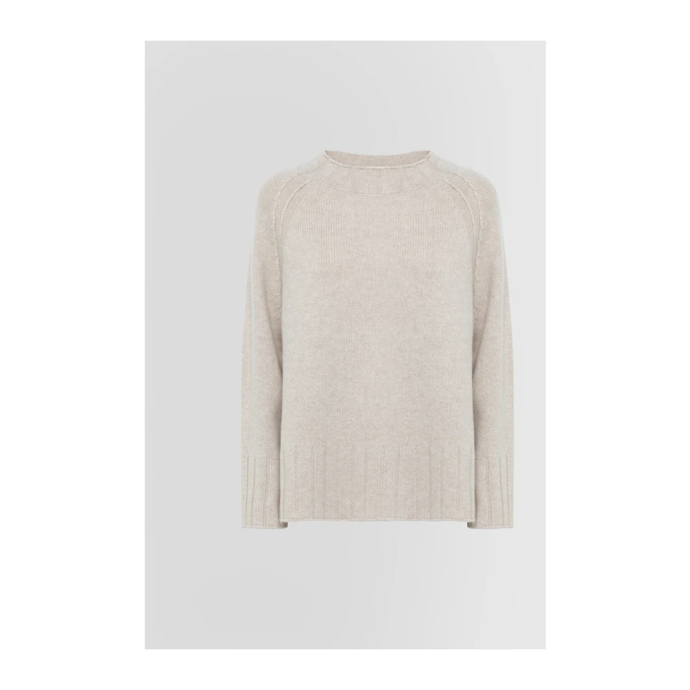 Alpha Studio Trui met ronde hals en wijde mouwen Beige Dames