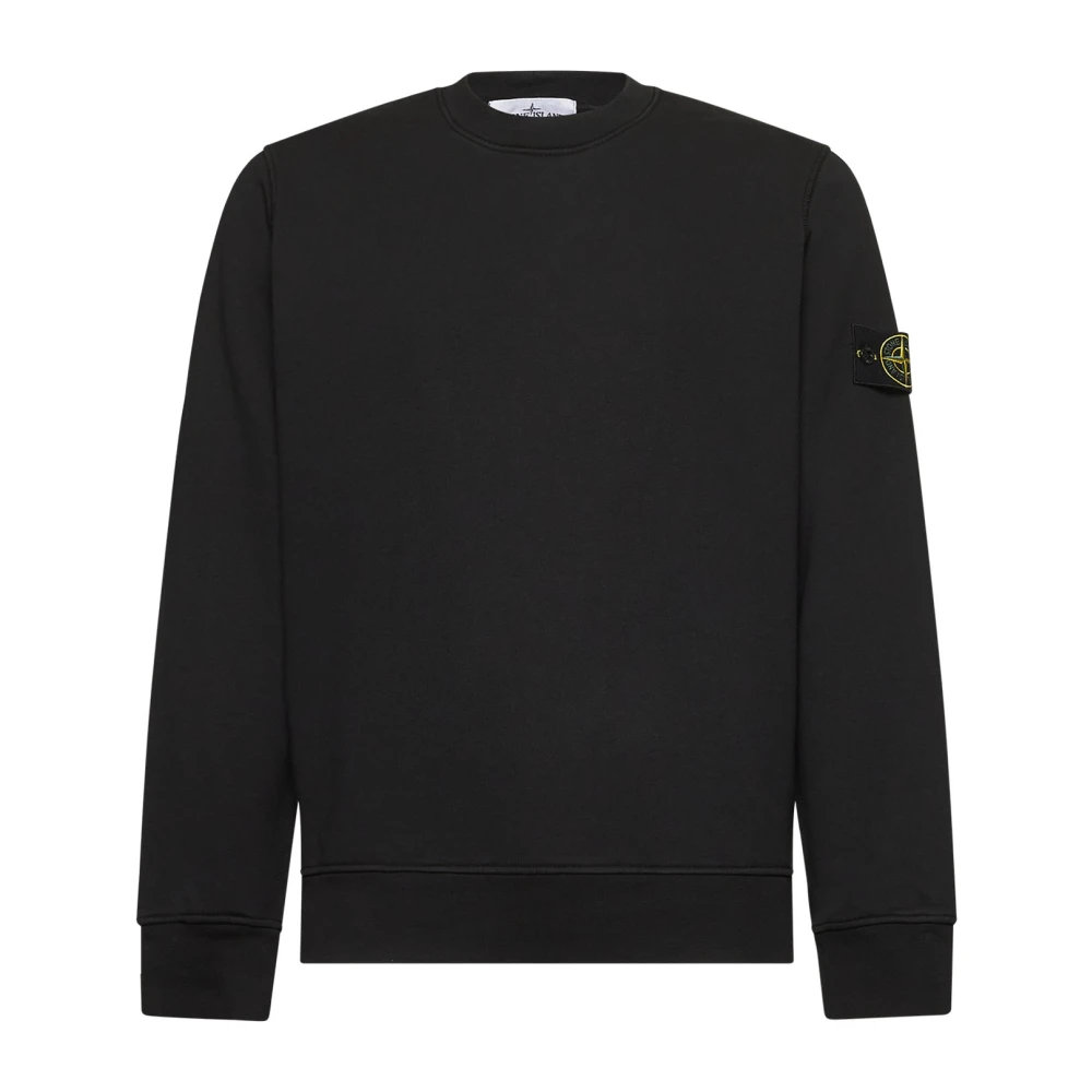 Stone Island Zwarte Ribgebreide Trui met Badge Black Heren