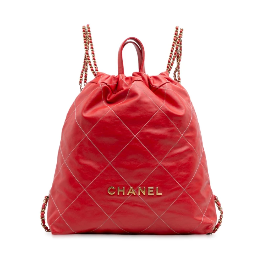 Chanel Vintage Women's Red Pre-Owned Drawstring Backpack