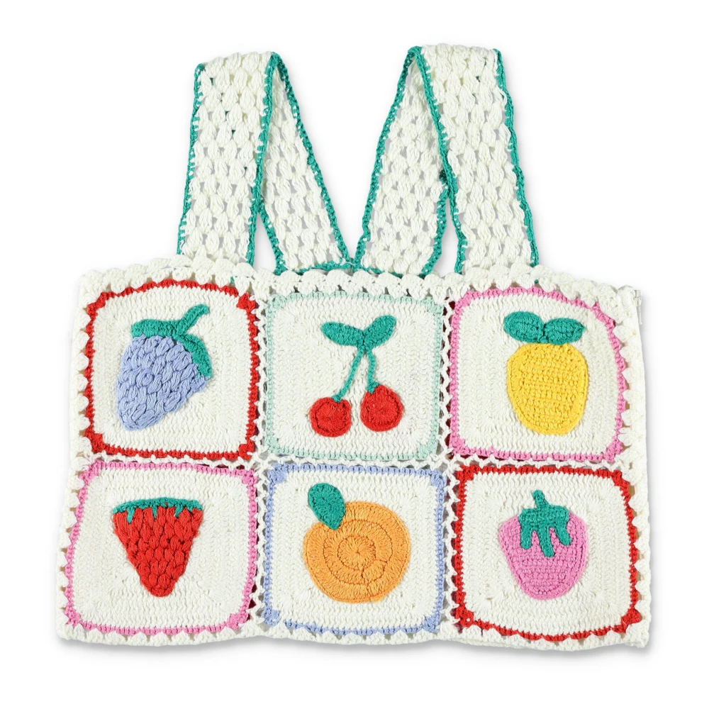 Stella Mccartney Girls Multicolor White Crochet Fruit Embroidered Top