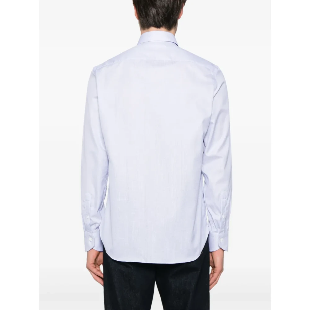 Canali Lichtblauw geruit overhemd lange mouw Blue Heren