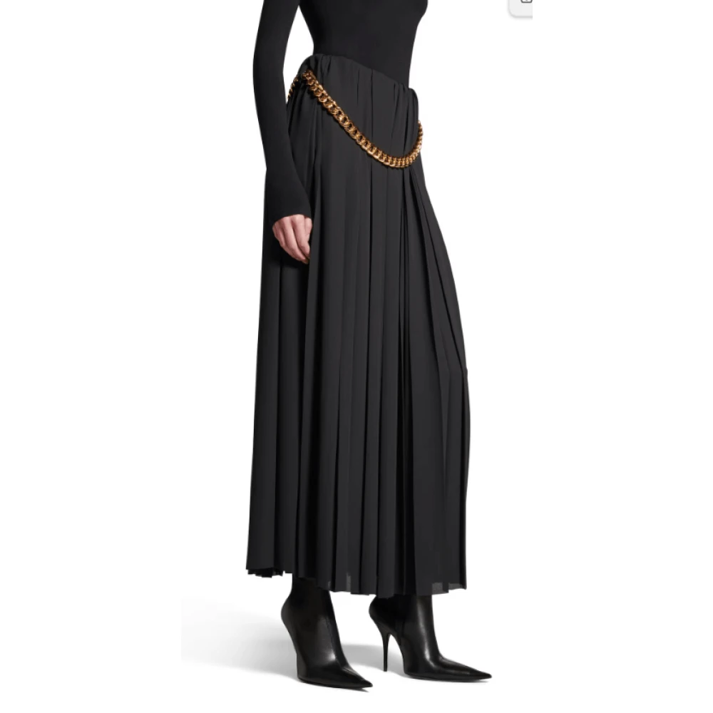 Balenciaga Geplooide Zwarte Rok met Messing Ketting Black Dames